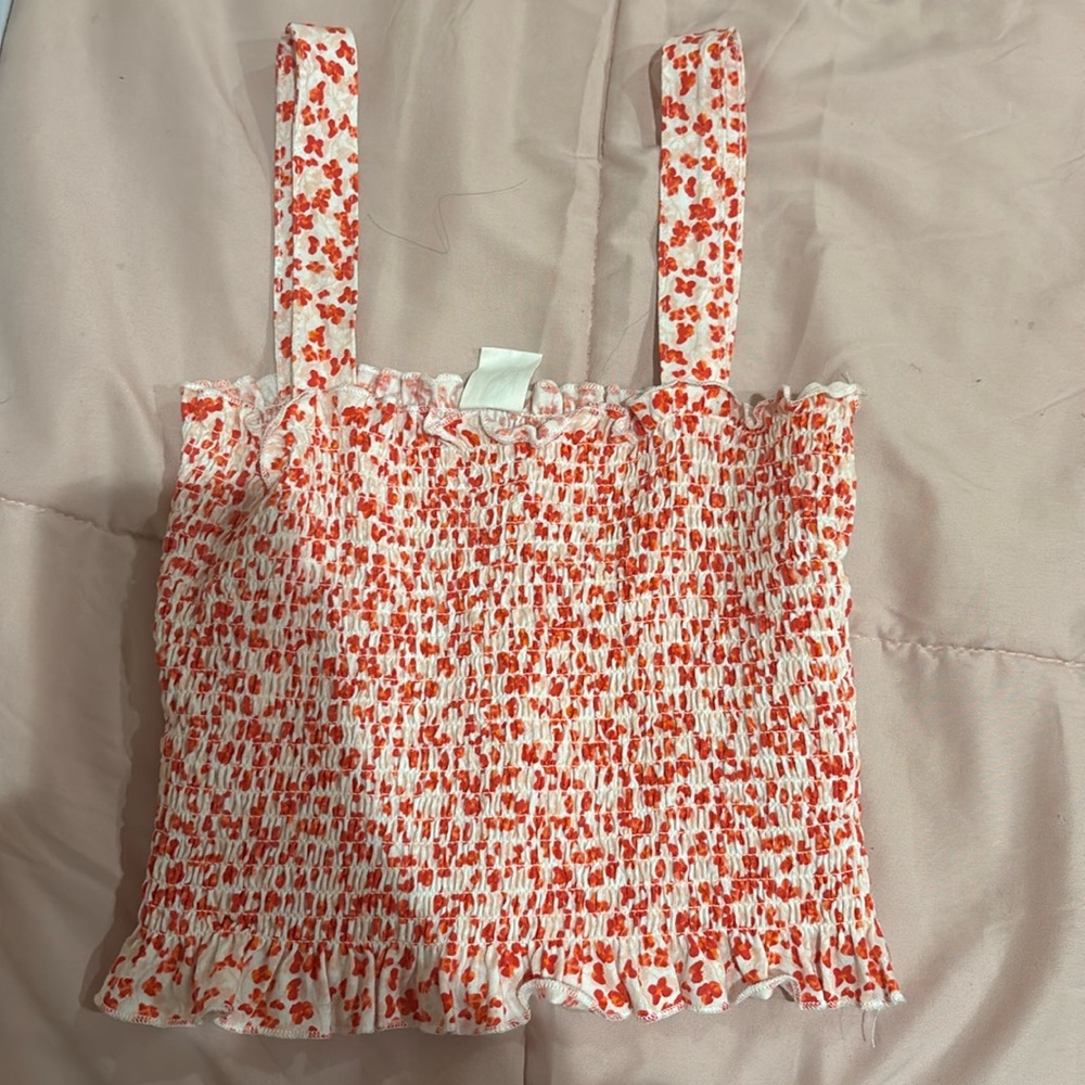 Orange cheetah print with white tank top, scrunchie material